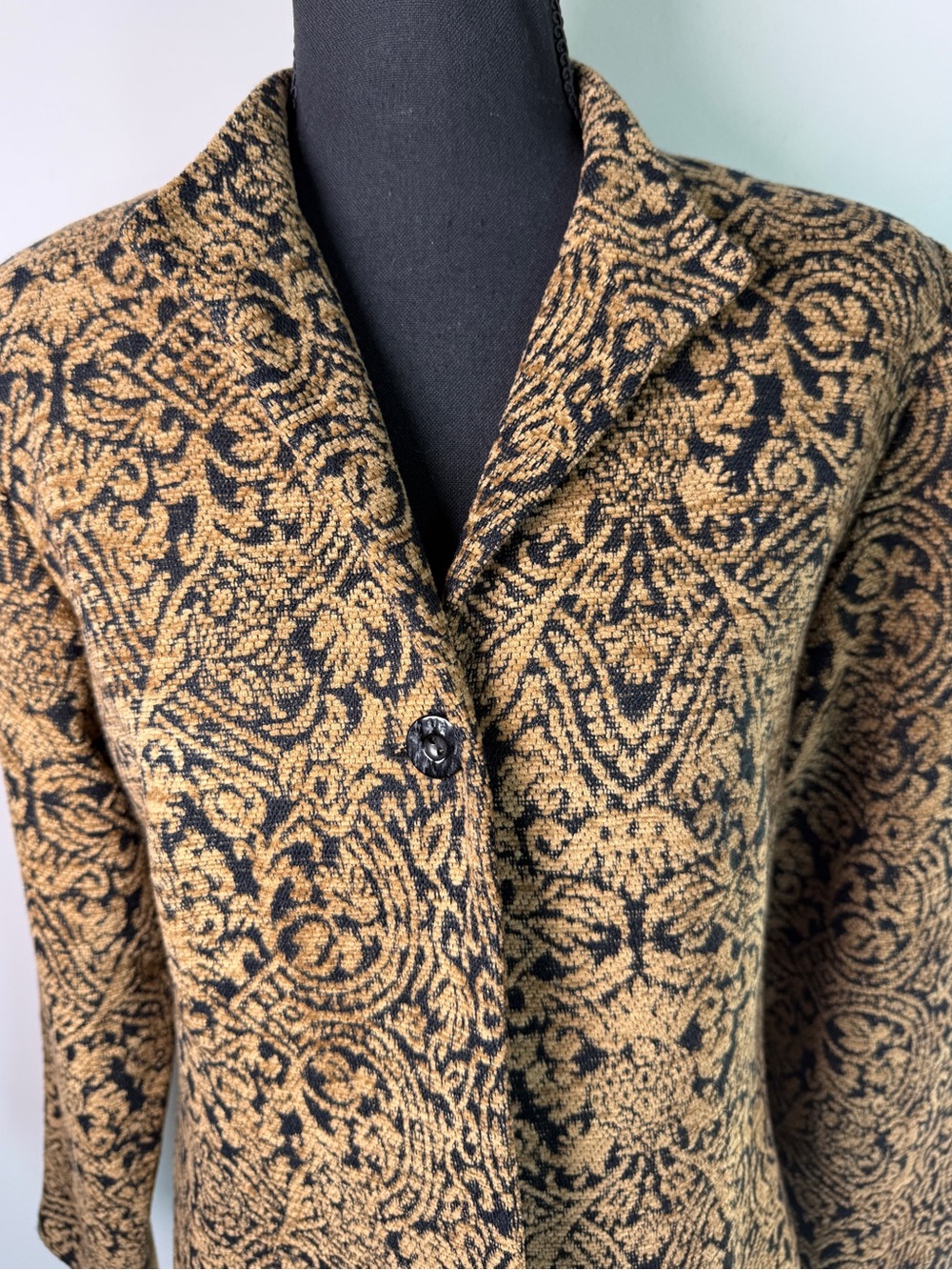 Coldwater Creek Baroque Tapestry Jacquard Blazer Gold Black Dark Academia Sz 10 - Picture 2 of 9